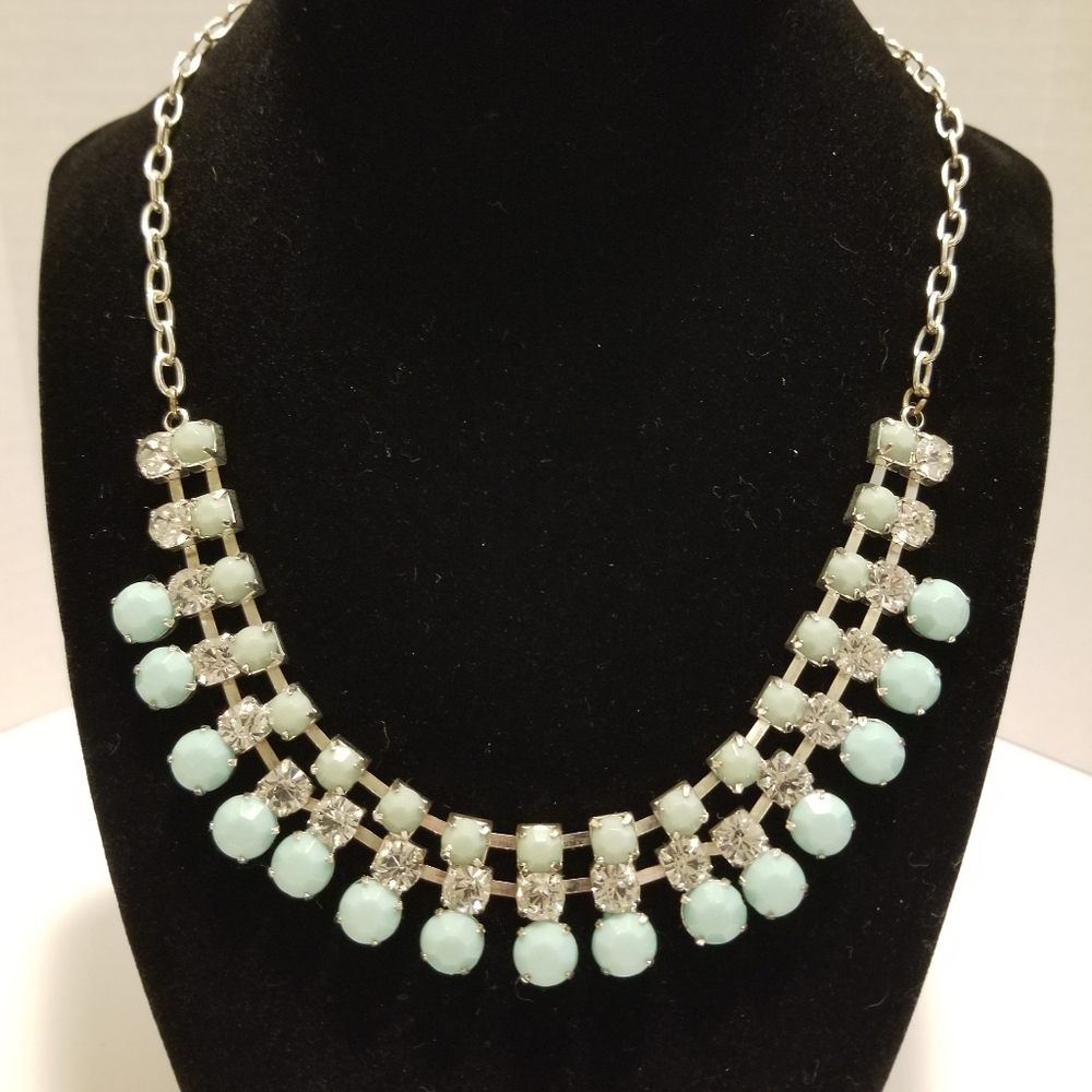 Mint Green and Clear Rhinestone Bib Necklace